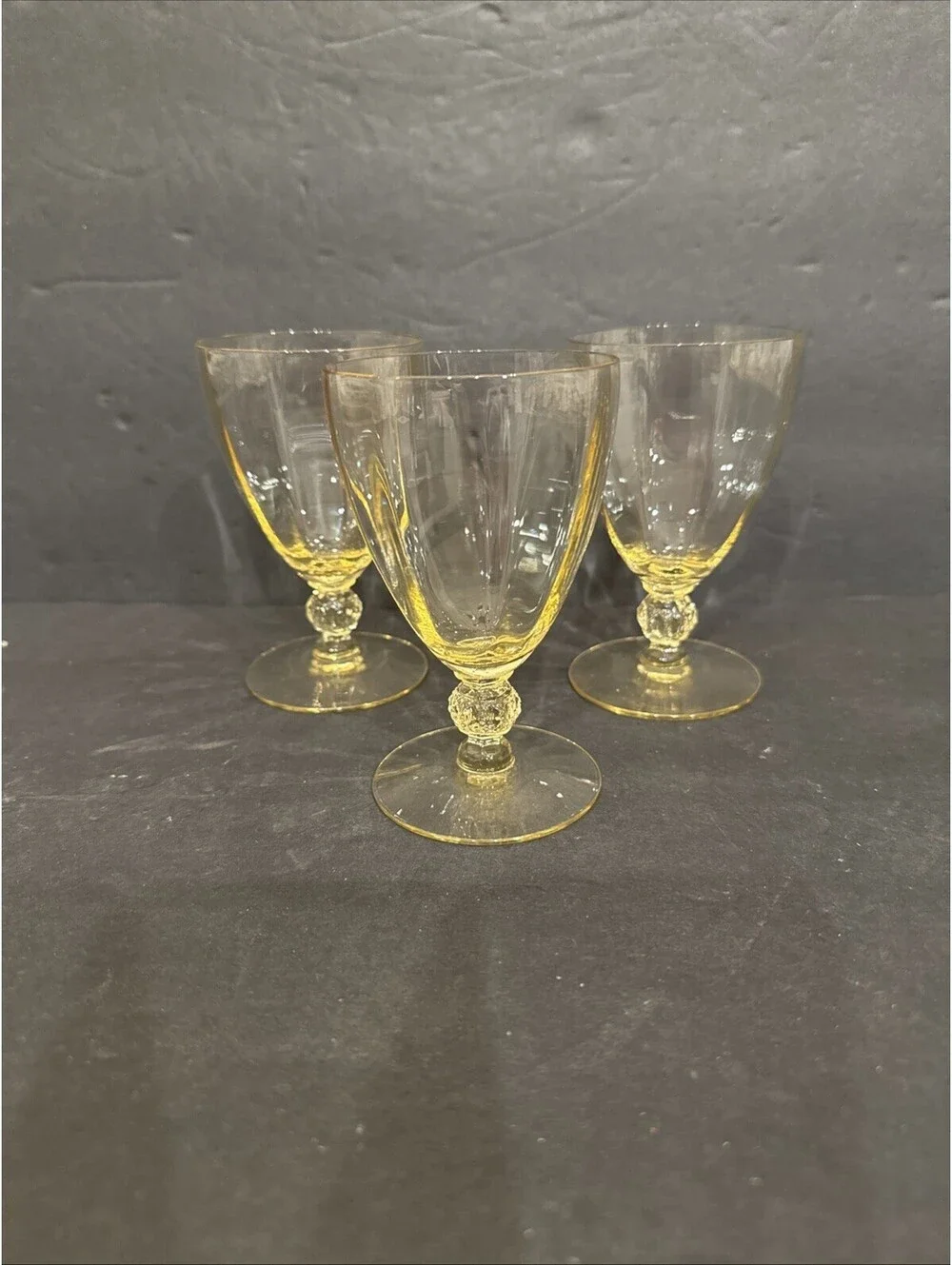Cambridge Aurora (3) Mandarin Gold Yellow Wine Cordial Glasses 4 1/8” H X 2 5/8”